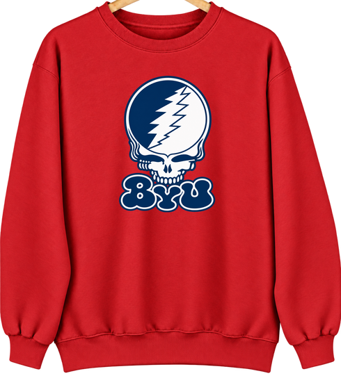 Brigham Young Stealie Premium Unisex Crewneck — Design: Brigham Young University — Red