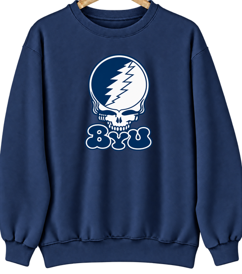 Brigham Young Stealie Premium Unisex Crewneck — Design: Brigham Young University — Navy