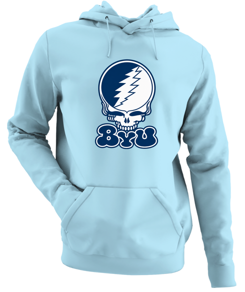Brigham Young Stealie Premium Unisex Hoodie — Design: Brigham Young University — Light Blue