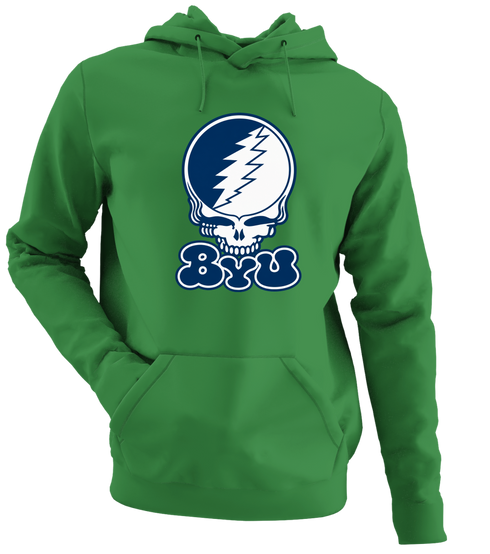 Brigham Young Stealie Premium Unisex Hoodie — Design: Brigham Young University — Irish Green