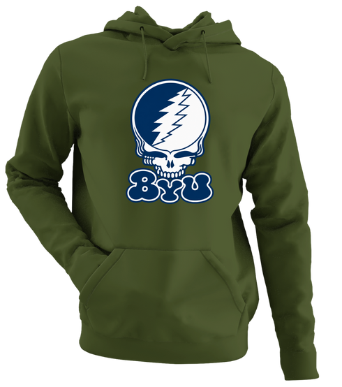 Brigham Young Stealie Premium Unisex Hoodie — Design: Brigham Young University — Military Green