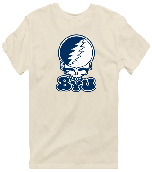 Brigham Young Stealie Premium Unisex T-Shirt — Design: Brigham Young University — Sand
