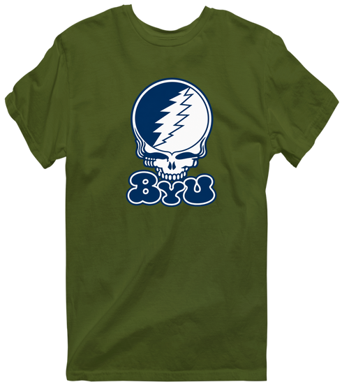 Brigham Young Stealie Premium Unisex T-Shirt — Design: Brigham Young University — Military Green
