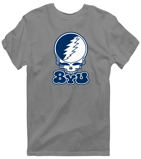 Brigham Young Stealie Premium Unisex T-Shirt — Design: Brigham Young University — Dark Heather