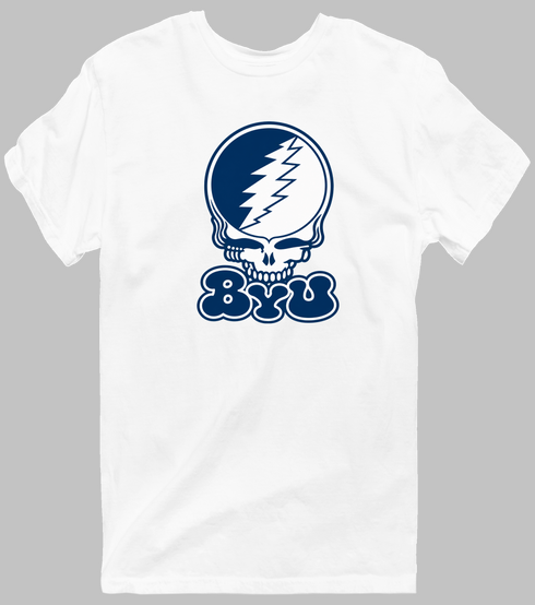 Brigham Young Stealie Premium Unisex T-Shirt — Design: Brigham Young University — White