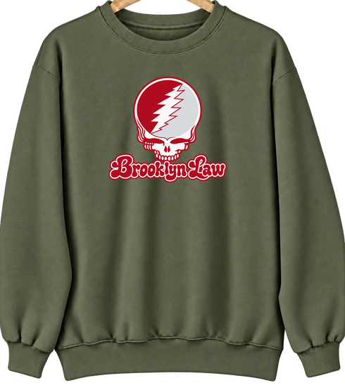 Brooklyn Law Stealie Premium Unisex Crewneck — Design: Brooklyn Law — Military Green