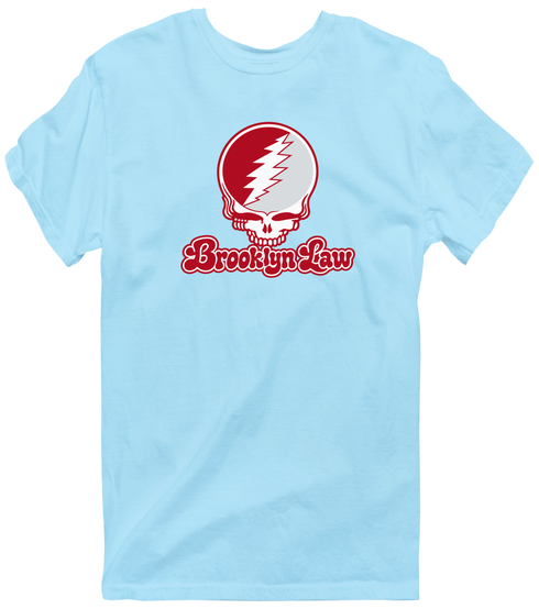 Brooklyn Law Stealie Premium Unisex T-Shirt — Design: Brooklyn Law — Light Blue