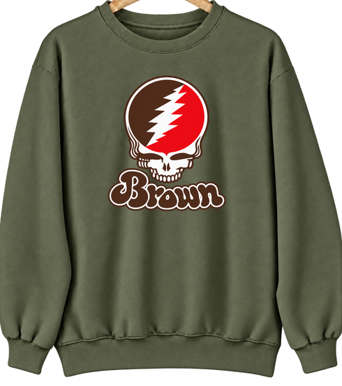 Brown Stealie Premium Unisex Crewneck — Design: Brown University — Military Green