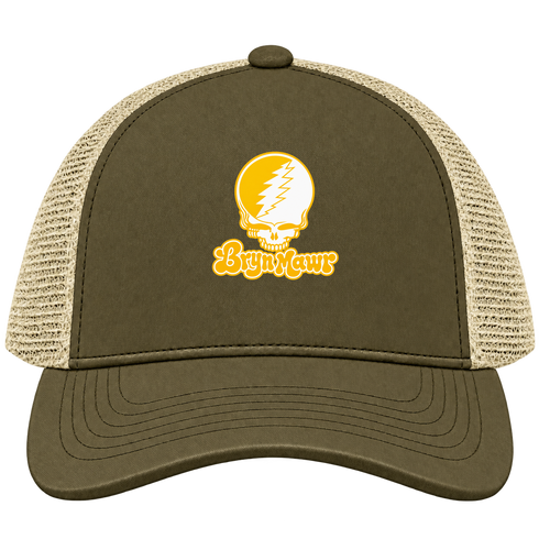 Bryn Mawr Stealie Premium Unisex Trucker Cap — Design: Bryn Mawr College — Moss/Khaki