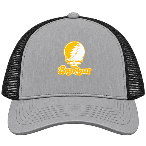 Bryn Mawr Stealie Premium Unisex Trucker Cap — Design: Bryn Mawr College — Heather Grey/Black