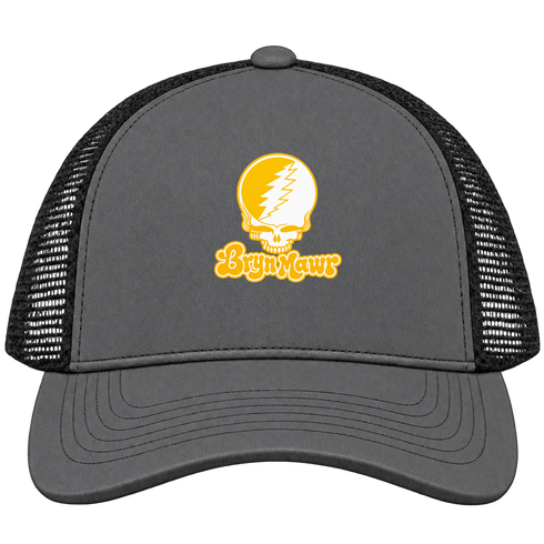 Bryn Mawr Stealie Premium Unisex Trucker Cap — Design: Bryn Mawr College — Charcoal/Black