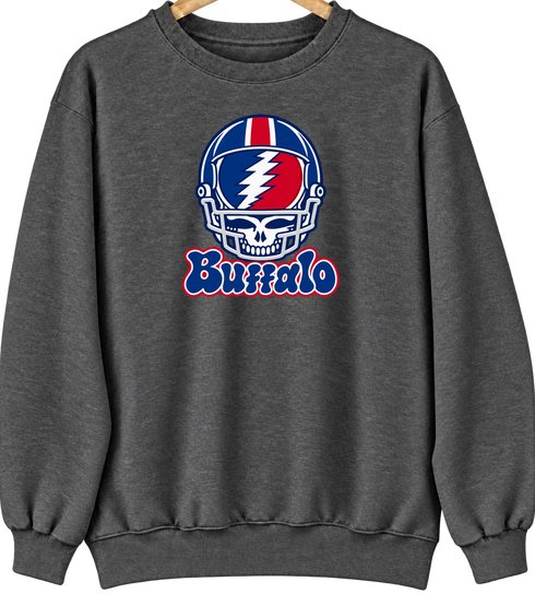 Buffalo Helmet Stealie Premium Unisex Crewneck — Buffalo Bills — Dark Heather