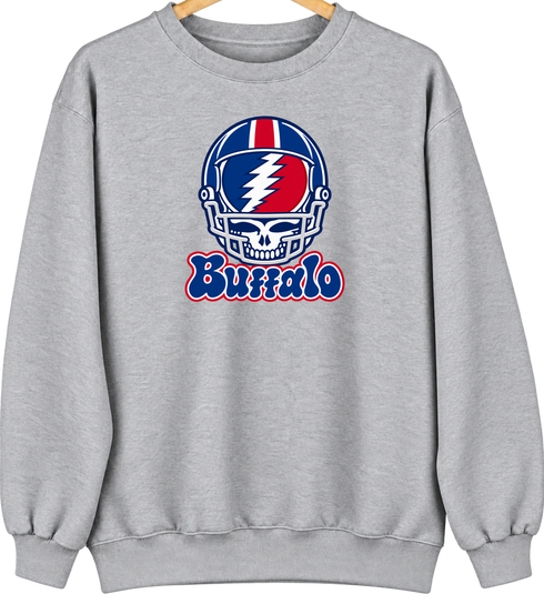 Buffalo Helmet Stealie Premium Unisex Crewneck — Buffalo Bills — Sport Grey