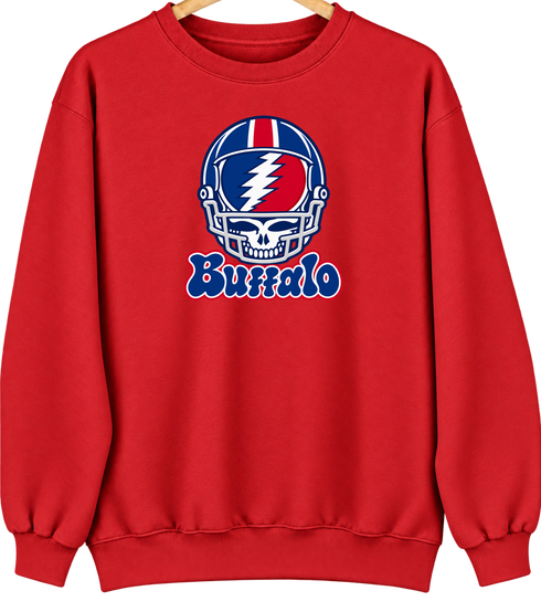 Buffalo Helmet Stealie Premium Unisex Crewneck — Buffalo Bills — Red