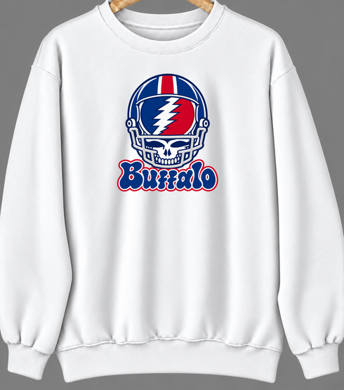 Buffalo Helmet Stealie Premium Unisex Crewneck — Buffalo Bills — White