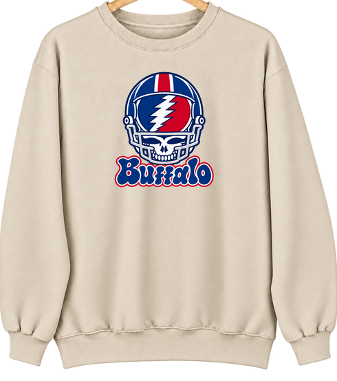 Buffalo Helmet Stealie Premium Unisex Crewneck — Buffalo Bills — Sand