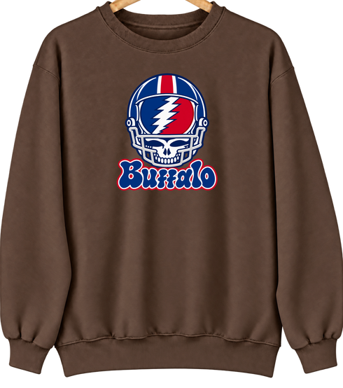 Buffalo Helmet Stealie Premium Unisex Crewneck — Buffalo Bills — Brown