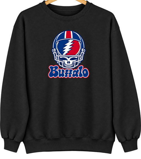 Buffalo Helmet Stealie Premium Unisex Crewneck — Buffalo Bills — Black