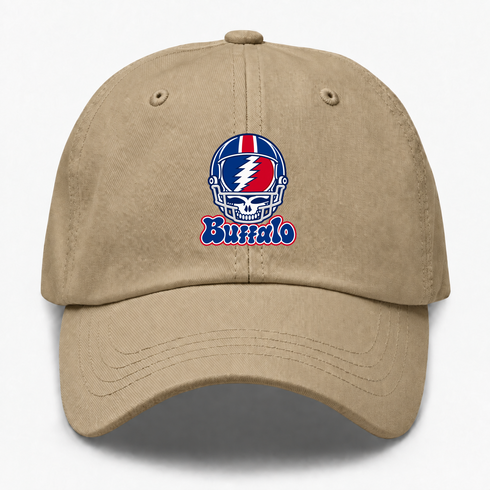 Buffalo Helmet Stealie Premium Unisex Dad Hat — Buffalo Bills — Khaki