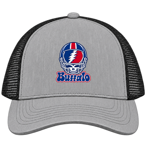 Buffalo Helmet Stealie Premium Unisex Trucker Cap — Buffalo Bills — Heather Grey/Black