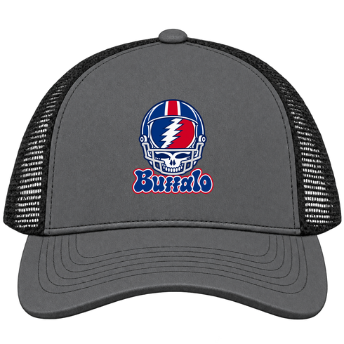 Buffalo Helmet Stealie Premium Unisex Trucker Cap — Buffalo Bills — Charcoal/Black