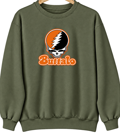 Buffalo Stealie Premium Unisex Crewneck — Design: Buffalo State College — Military Green
