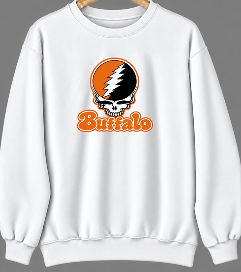 Buffalo Stealie Premium Unisex Crewneck — Design: Buffalo State College — White