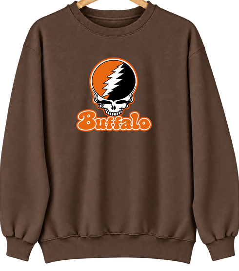 Buffalo Stealie Premium Unisex Crewneck — Design: Buffalo State College — Brown