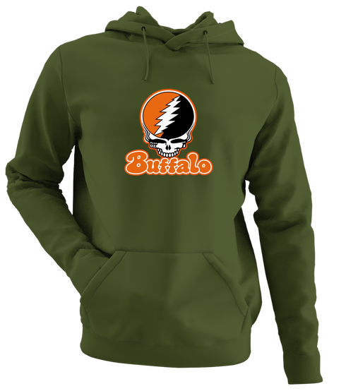 Buffalo Stealie Premium Unisex Hoodie — Design: Buffalo State College — Military Green