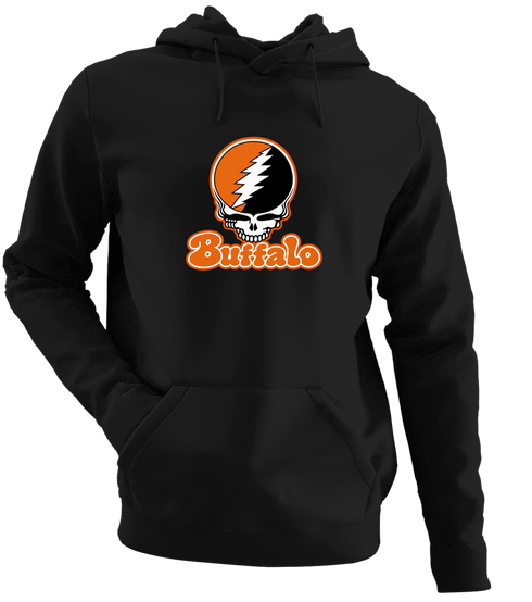 Buffalo Stealie Premium Unisex Hoodie — Design: Buffalo State College — Black