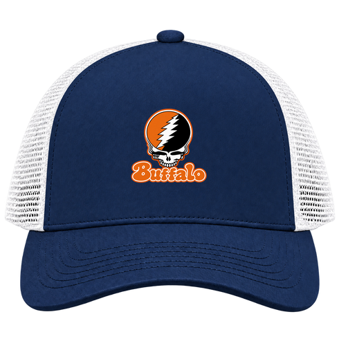 Buffalo Stealie Premium Unisex Trucker Cap — Design: Buffalo State College — Navy/White