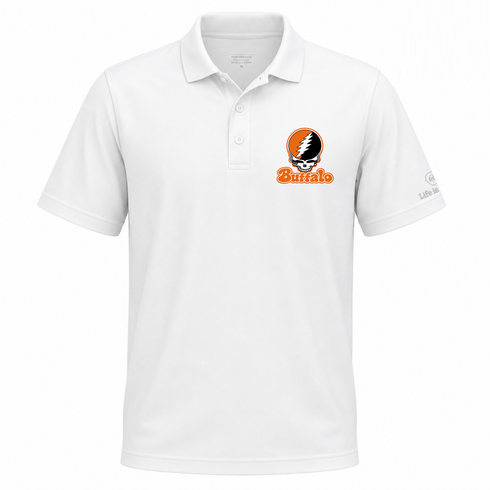 Buffalo Stealie Premium Unisex Polo — Design: Buffalo State College — White