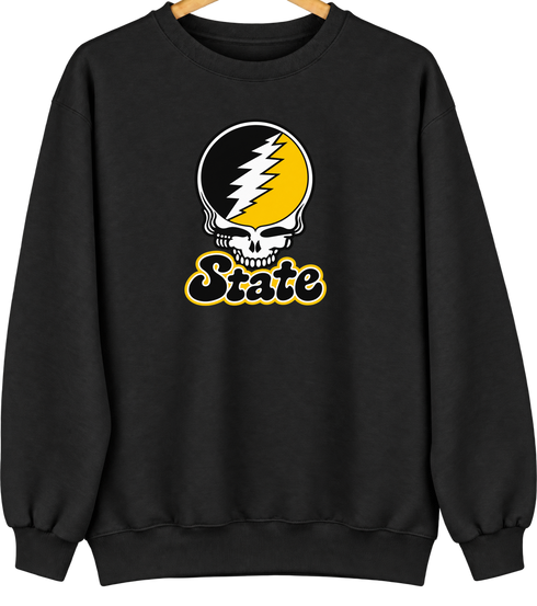 State Stealie Premium Unisex Crewneck — Design: Cal State (campus unspecified) — Black