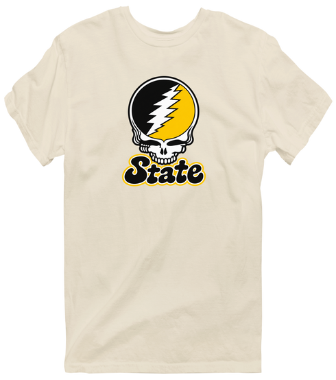 State Stealie Premium Unisex T-Shirt — Design: Cal State (campus unspecified) — Sand