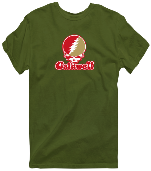 Caldwell Stealie Premium Unisex T-Shirt — Design: Caldwell University — Military Green