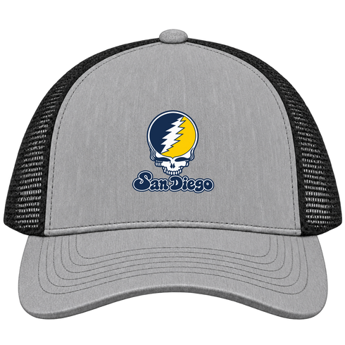 California Stealie Premium Unisex Trucker Cap — Design: California Irvine University of — Heather Grey/Black