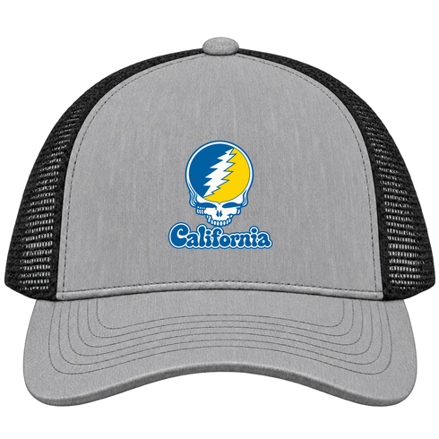 California Stealie Premium Unisex Trucker Cap — Design: California Irvine University of — Heather Grey/Black