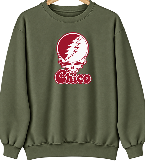 Chico Stealie Premium Unisex Crewneck — Design: California State University Chico — Military Green