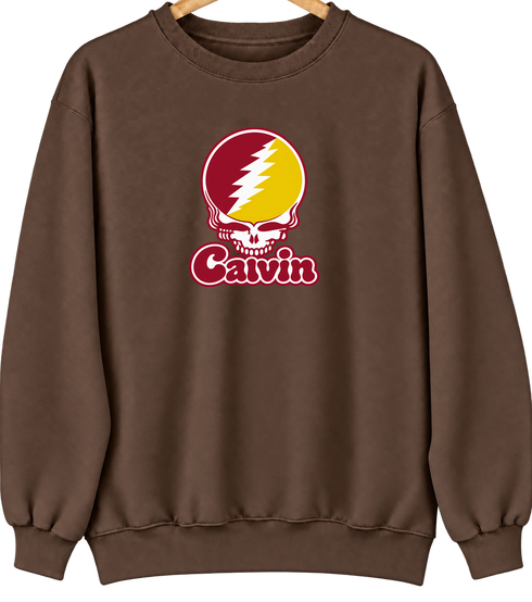 Calvin Stealie Premium Unisex Crewneck — Design: Calvin College — Brown