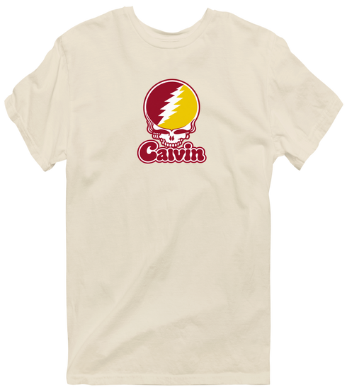 Calvin Stealie Premium Unisex T-Shirt — Design: Calvin College — Sand