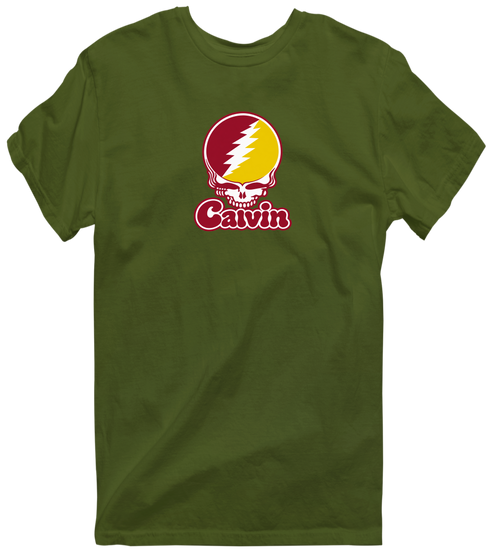 Calvin Stealie Premium Unisex T-Shirt — Design: Calvin College — Military Green