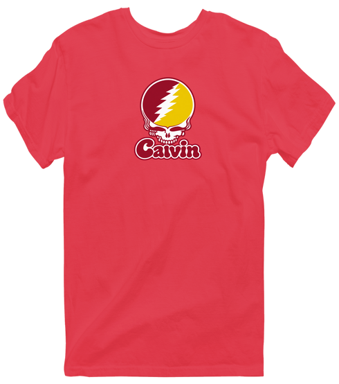 Calvin Stealie Premium Unisex T-Shirt — Design: Calvin College — Heather Red