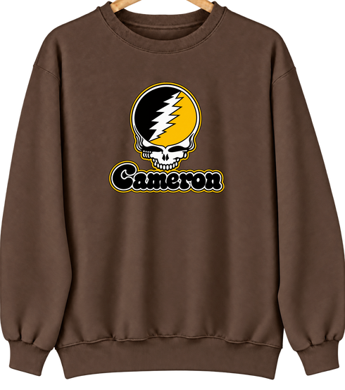 Cameron Stealie Premium Unisex Crewneck — Design: Cameron University — Brown