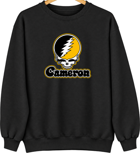 Cameron Stealie Premium Unisex Crewneck — Design: Cameron University — Black