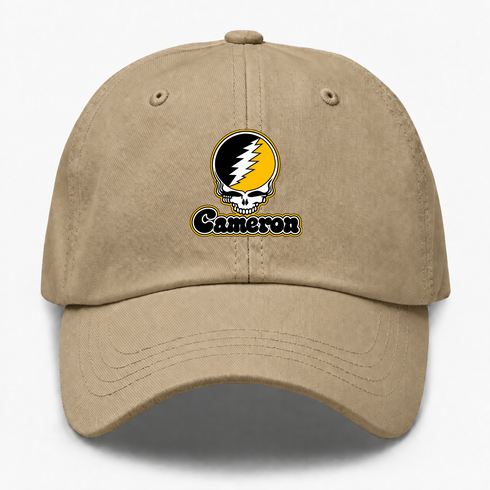 Cameron Stealie Premium Unisex Dad Hat — Design: Cameron University — Khaki