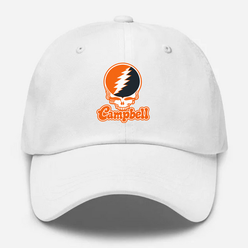Campbell Stealie Premium Unisex Dad Hat — Design: Campbell University — White