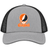 Campbell Stealie Premium Unisex Trucker Cap — Design: Campbell University — Heather Grey/Black