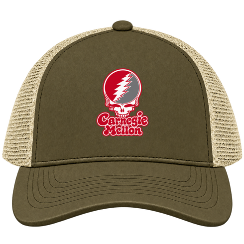 Carnegie Stealie Premium Unisex Trucker Cap — Design: Carnegie Mellon University — Moss/Khaki
