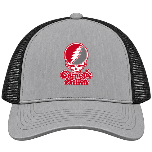 Carnegie Stealie Premium Unisex Trucker Cap — Design: Carnegie Mellon University — Heather Grey/Black