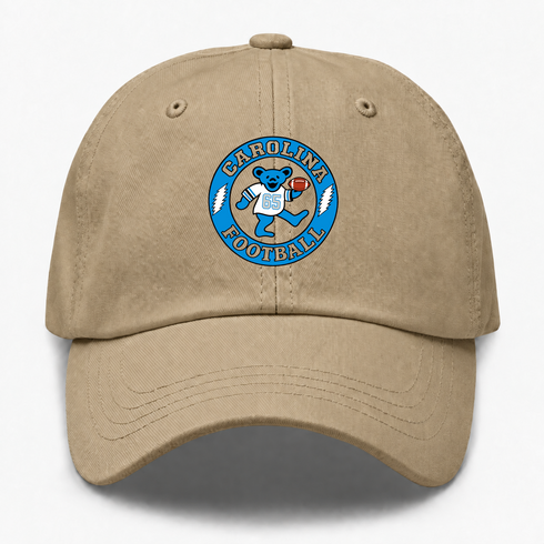 Carolina Football Dancing Bear Premium Dad Hat — Carolina Panthers — Khaki